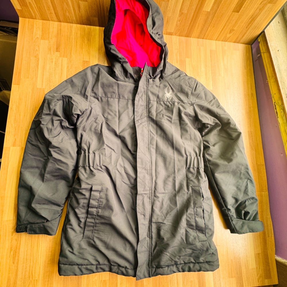 Spyder hooded winter coat girls size 18 black and pink